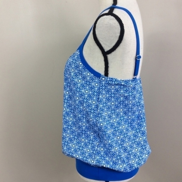 Lands' End Blue And White Blouson Tummy Hiding Tankini Top Sz 4 NWOT - Picture 6 of 11
